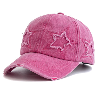 New Women's Five Pointed Star Design Washed Cotton Baseball Cap Fashion Street Dad Hat