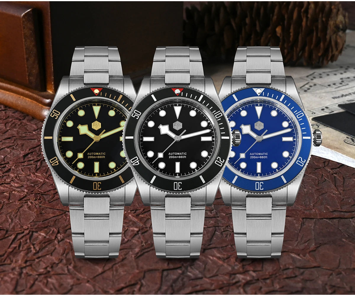 San Martin 40mm NH35 Automatic Men Diving Watch 20ATM Waterproof BB58 Sapphire Wristwatch BGW-9 C3 Luminous Reloj SN0008C/D