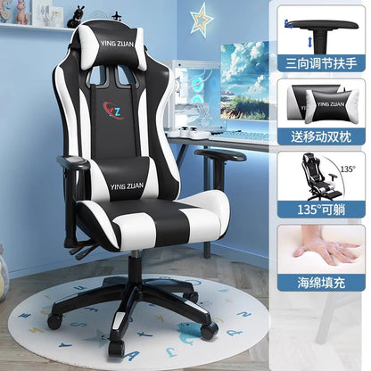 Ergonomic Gaming Chair Comfortable Reclining Computer Chair with Adjustable Height, Footrest, Armrests, Racing Style Office Chair for Home & Office