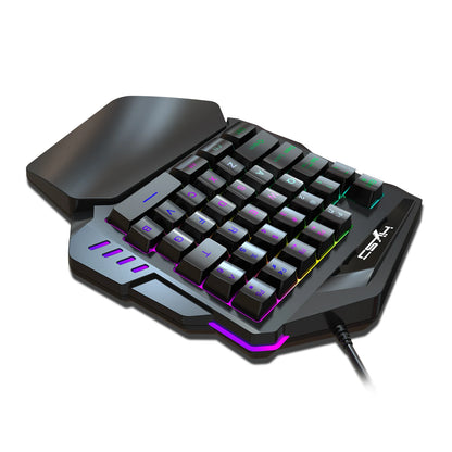 Ergonomic One-Handed Gaming Keyboard, 35-Key Compact Design, RGB Lighting, USB Powered, Thin Film Keys for Enhanced Gaming