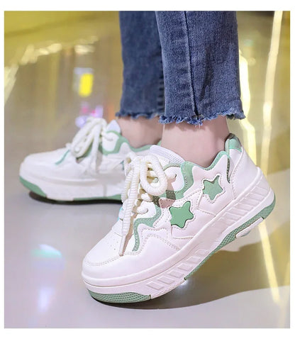 Chaussures de roller pour enfants - Roues rechargeables, couleurs tendance, finition brillante, pour les anniversaires, pour garçons et filles, chaussures décontractées deux-en-un