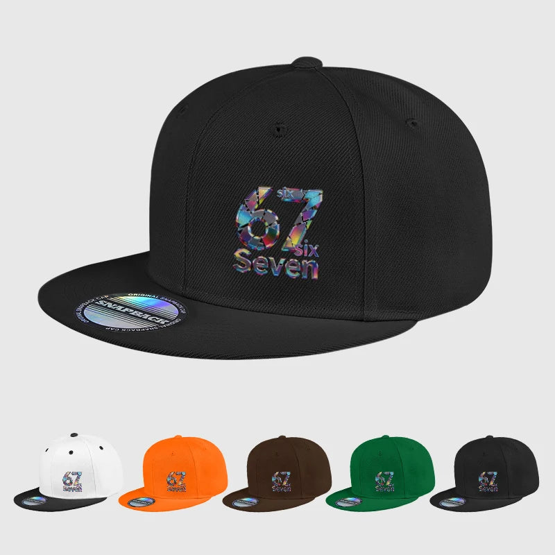 Cool lasertrykt „67“ digitalprintet hiphop-kasket med flad skygge – justerbar hiphop-kasket til udendørs brug, casual, unisex