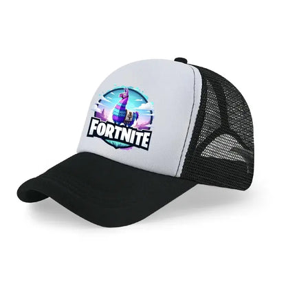 Детска бейзболна шапка Fortnite с принт в анимационен игрови стил, лятна дишаща мрежеста шапка с регулируема козирка, подарък за детски рожден ден