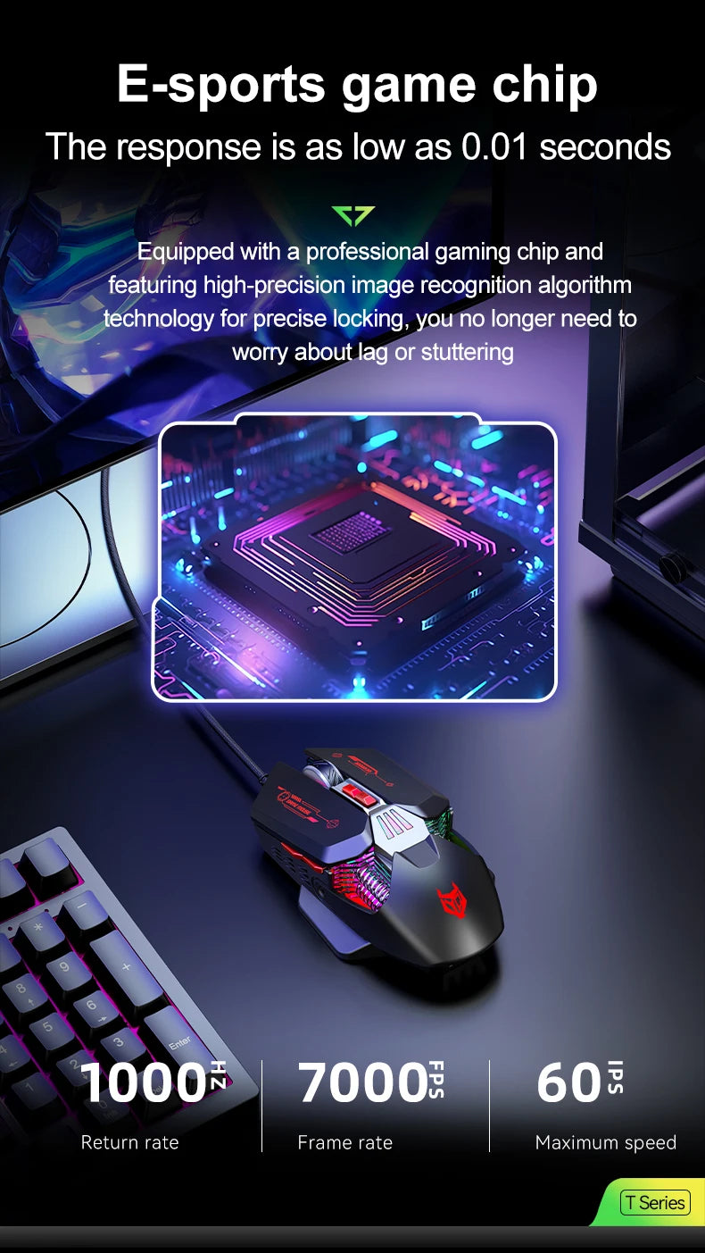 APAYADO T4 Wired Gaming Mouse 12800 DPI RGB Gaming Mouse with 1000Hz Polling Rate, Ultra-Light Cable, 60IPS Precision Mouse for PC & Laptop