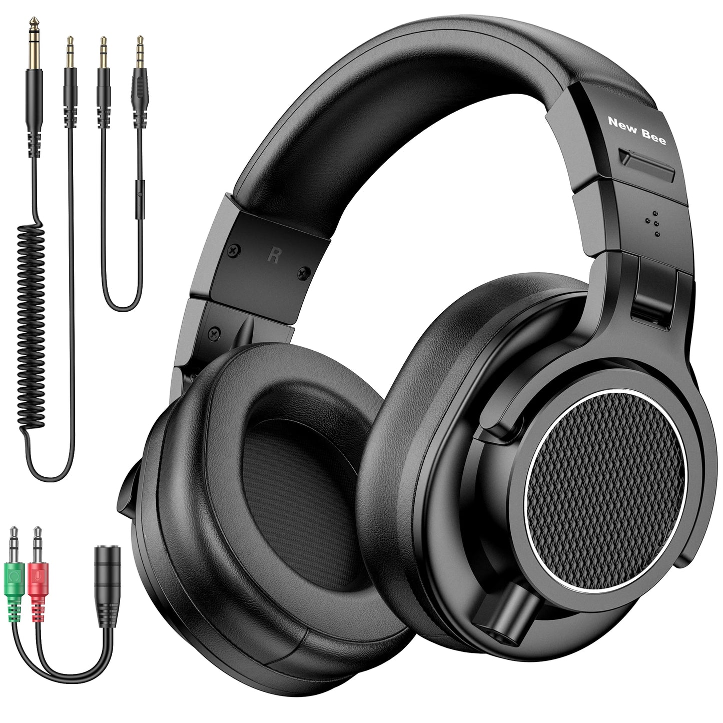 New Bee Wired Professional Studio DJ Headphones Hi-Res Over-Ear Studio Monitor Headphones with Microphone Support for Mixing, Recording, Gaming & Music Production
