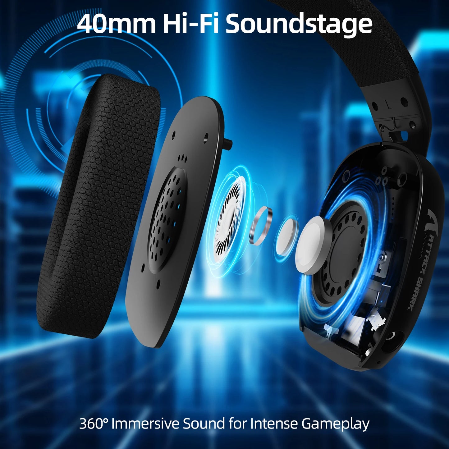 Auriculares gaming ATTACK SHARK L80PRO 3 en 1 – Auriculares Bluetooth inalámbricos de baja latencia con doble micrófono, sonido Hi-Fi de 40mm y conexión estable