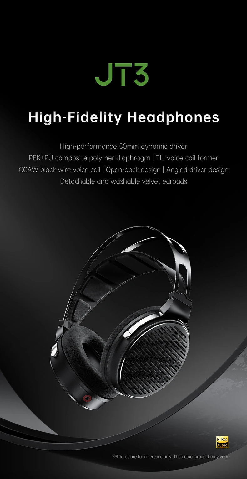FiiO JT3 Open-Back Wired Over-Ear Headphones 50mm Dynamic Driver HiFi Detachable Cable Headset