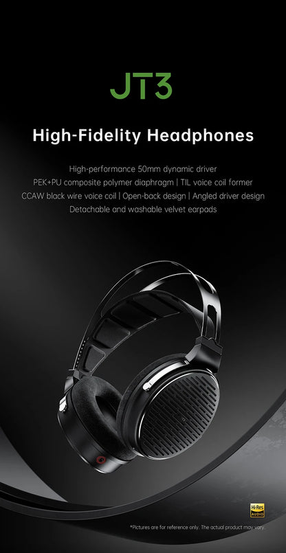 FiiO JT3 Open-Back Wired Over-Ear Headphones 50mm Dynamic Driver HiFi Detachable Cable Headset