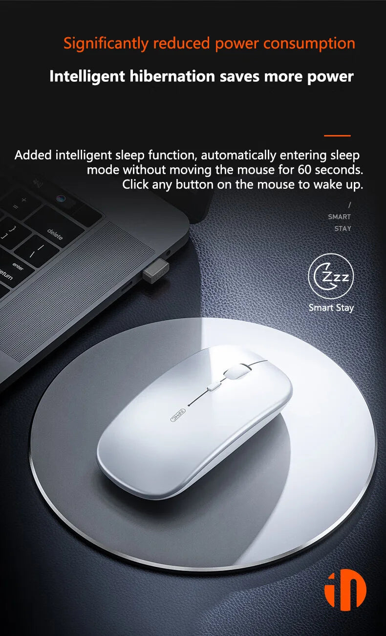 Inphic M1P langaton hiljainen toimistohiiri, erittäin ohut ja kannettava, USB-liitäntä, akun varaustason näyttö, TYPE-C-lataus