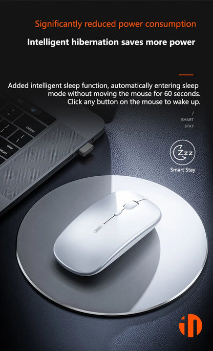 Inphic M1P langaton hiljainen toimistohiiri, erittäin ohut ja kannettava, USB-liitäntä, akun varaustason näyttö, TYPE-C-lataus