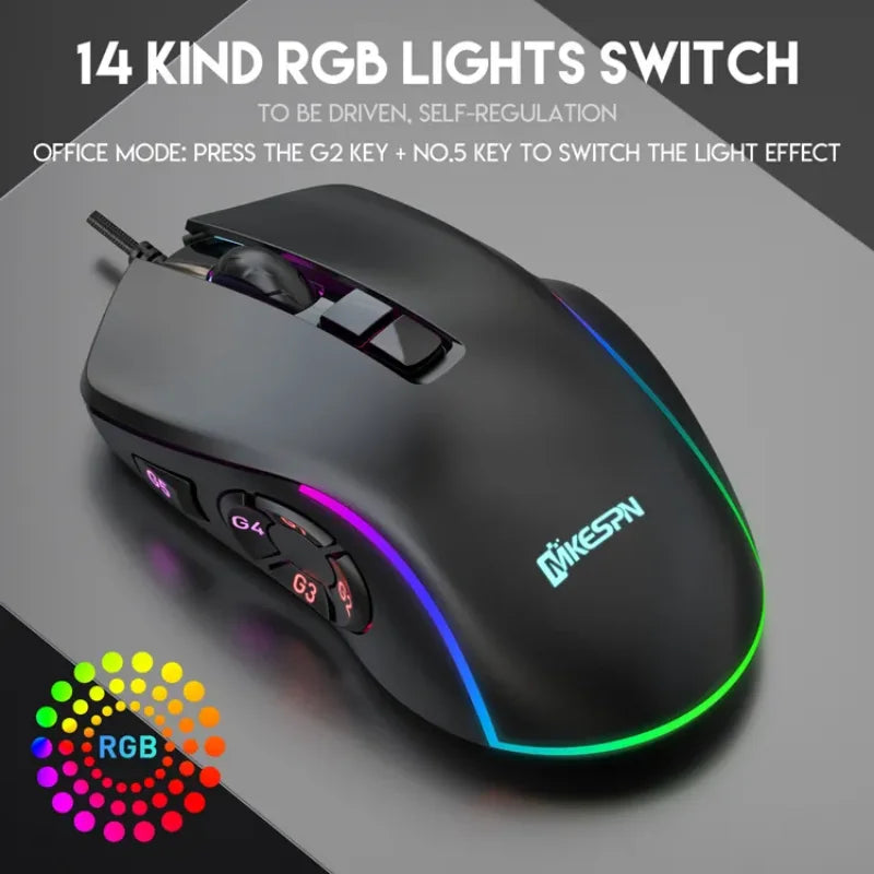 Wired Gaming Office Mouse 7200 DPI RGB Backlit Mouse with 10 Programmable Buttons, 6 Adjustable DPI Levels, Ergonomic Wired Gaming Mouse for PC & Laptop