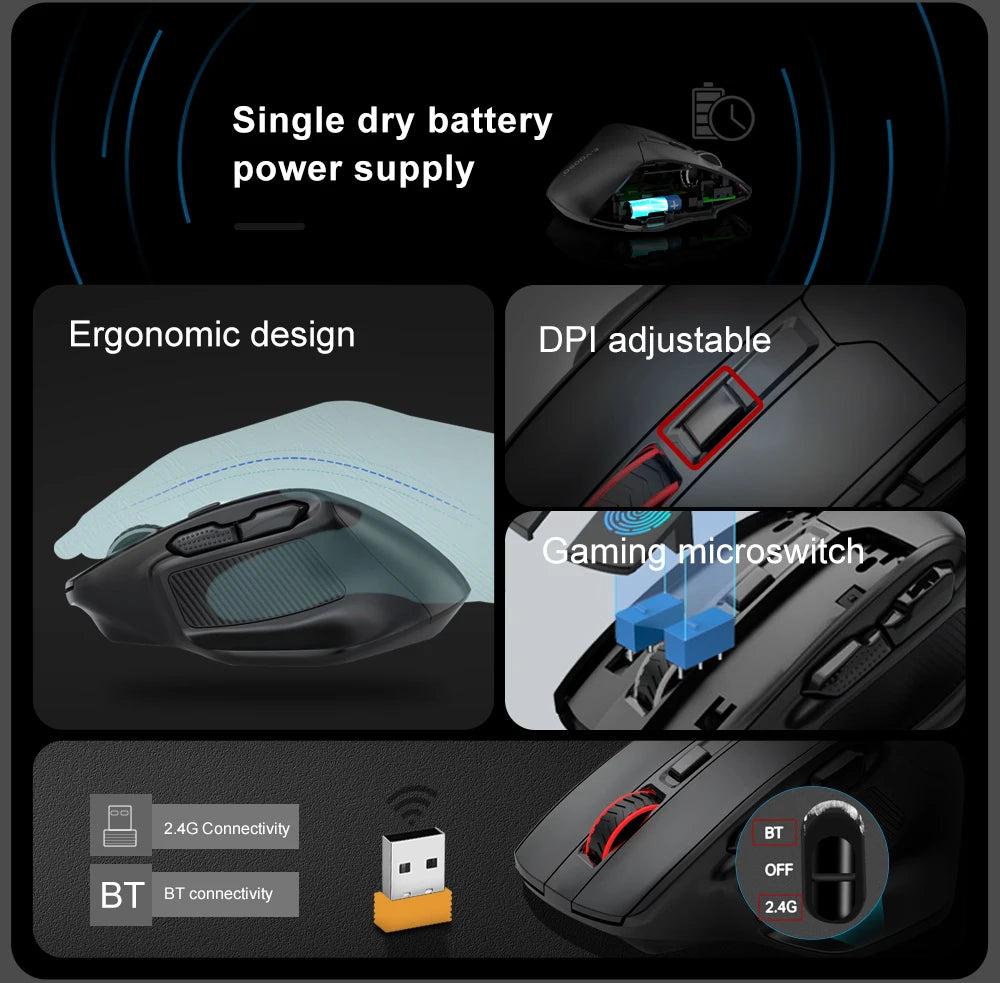 E-YOOSO X-31 Pro USB-gamingmus, stor, med Bluetooth-stöd, 2.4G trådlös, PAW3212, 4800 DPI, för gamers, dator, laptop och PC