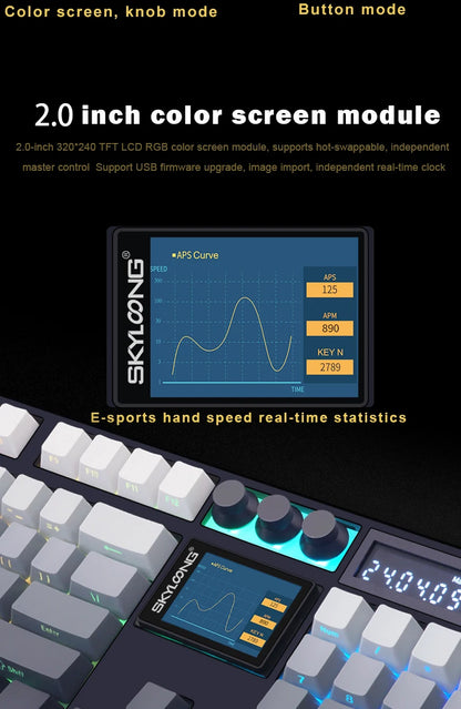 SKYLOONG GK104 Pro Wireless Mechanical Keyboard, 104-Key Custom Hot-Swappable RGB Gaming Keyboard with LCD Screen, Triple Mode Bluetooth/2.4G/USB-C Mechanical Keyboard