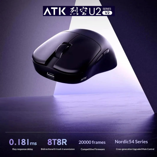 ATK U2 V2 Mini Ultimate Wireless Gaming Mouse, PAW3950 Ultra Sensor, 8KHz Polling Rate, Lightweight Tri-Mode Ergonomic Esports Mouse