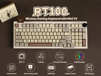 EPOMAKER RT100 95% Gasket-Mounted Wired/Bluetooth/2.4G Wireles Mechanical Keyboard with Multi-media Knob & Mini Display