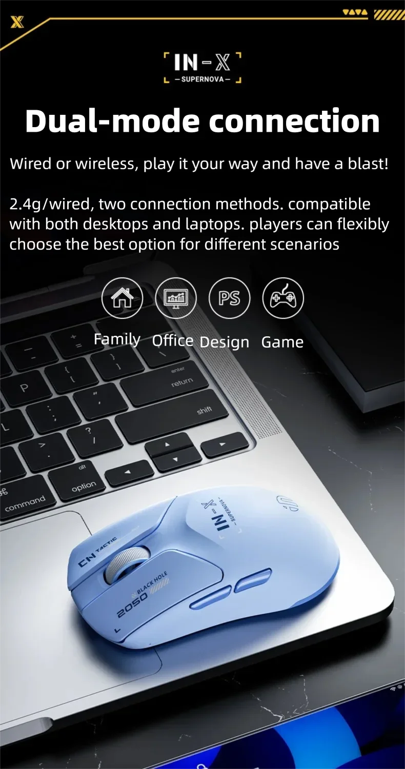 INPHIC INX SE Lightweight Wireless Gaming Mouse, 12800 DPI Wireless Gaming Mouse, 1000Hz Polling Rate, Rechargeable Gaming Mouse for PC & Laptop