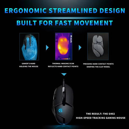 Logitech G402 Wired Gaming Mouse, 4000 DPI Gaming Mouse with 8 Programmable Buttons, 32-Bit ARM Processor, USB Optical Gaming Mouse for PC Gaming & Work