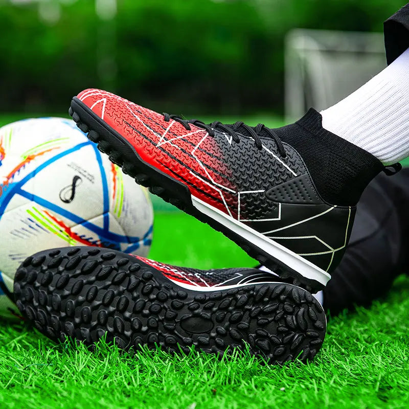 New Professional High-Top Football Shoes Artificial Grass Leather Youth Students Training Soccer Shoes for Men and Women Sports
