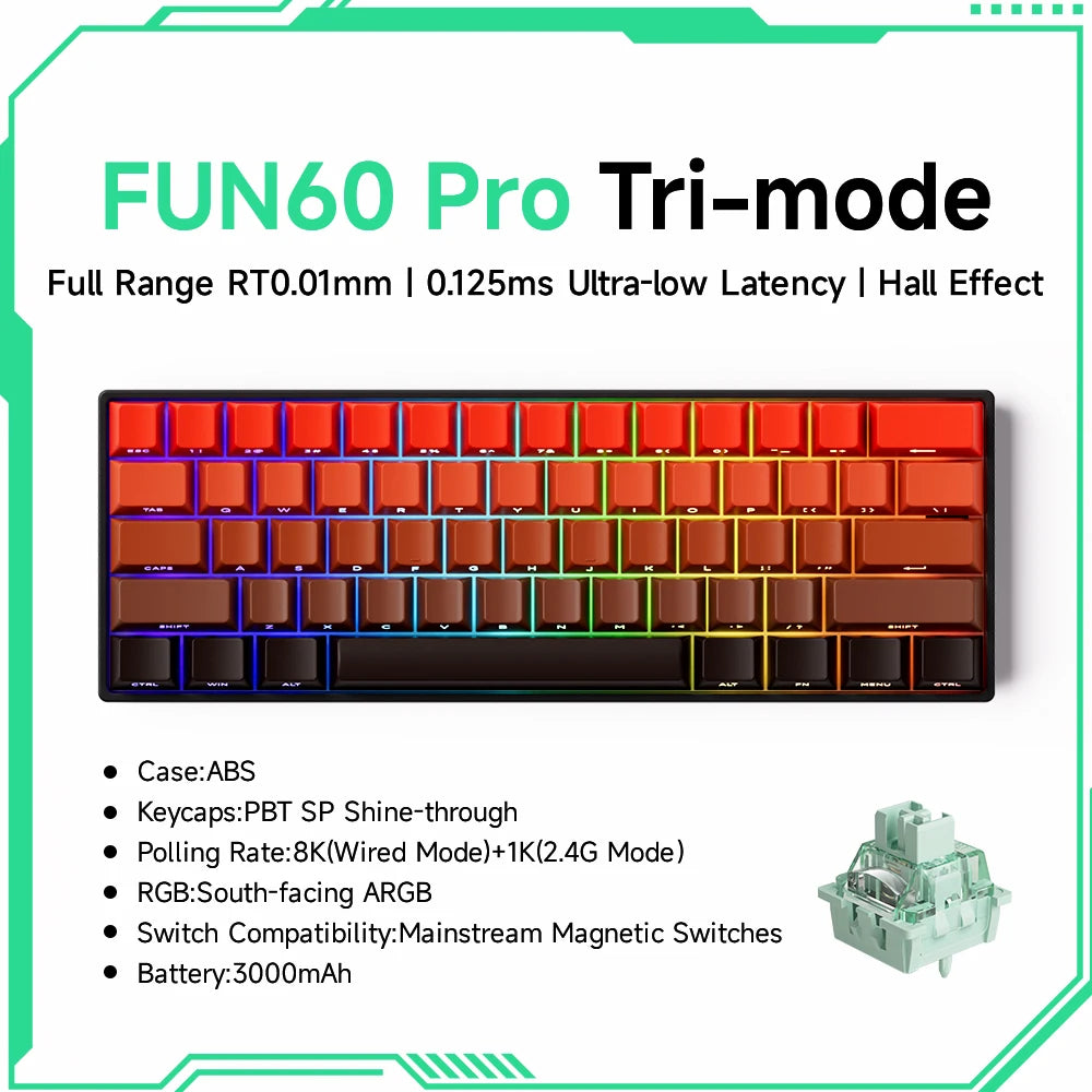 Akko MonsGeek FUN60 Magnetic Switch Mechanical Keyboard 60% Gaming Keyboard with Rapid Trigger 0.01mm, 8K Polling Rate, ARGB, Custom Mechanical Keyboard