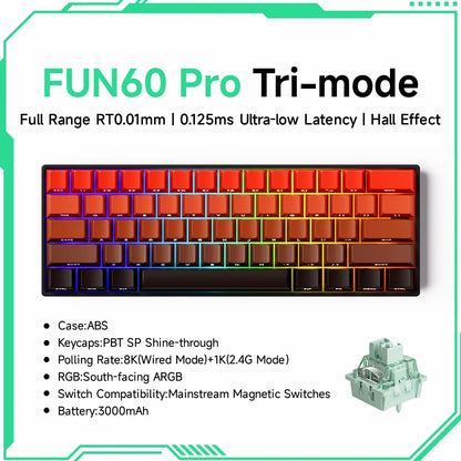 Akko MonsGeek FUN60 Magnetic Switch Mechanical Keyboard 60% Gaming Keyboard with Rapid Trigger 0.01mm, 8K Polling Rate, ARGB, Custom Mechanical Keyboard