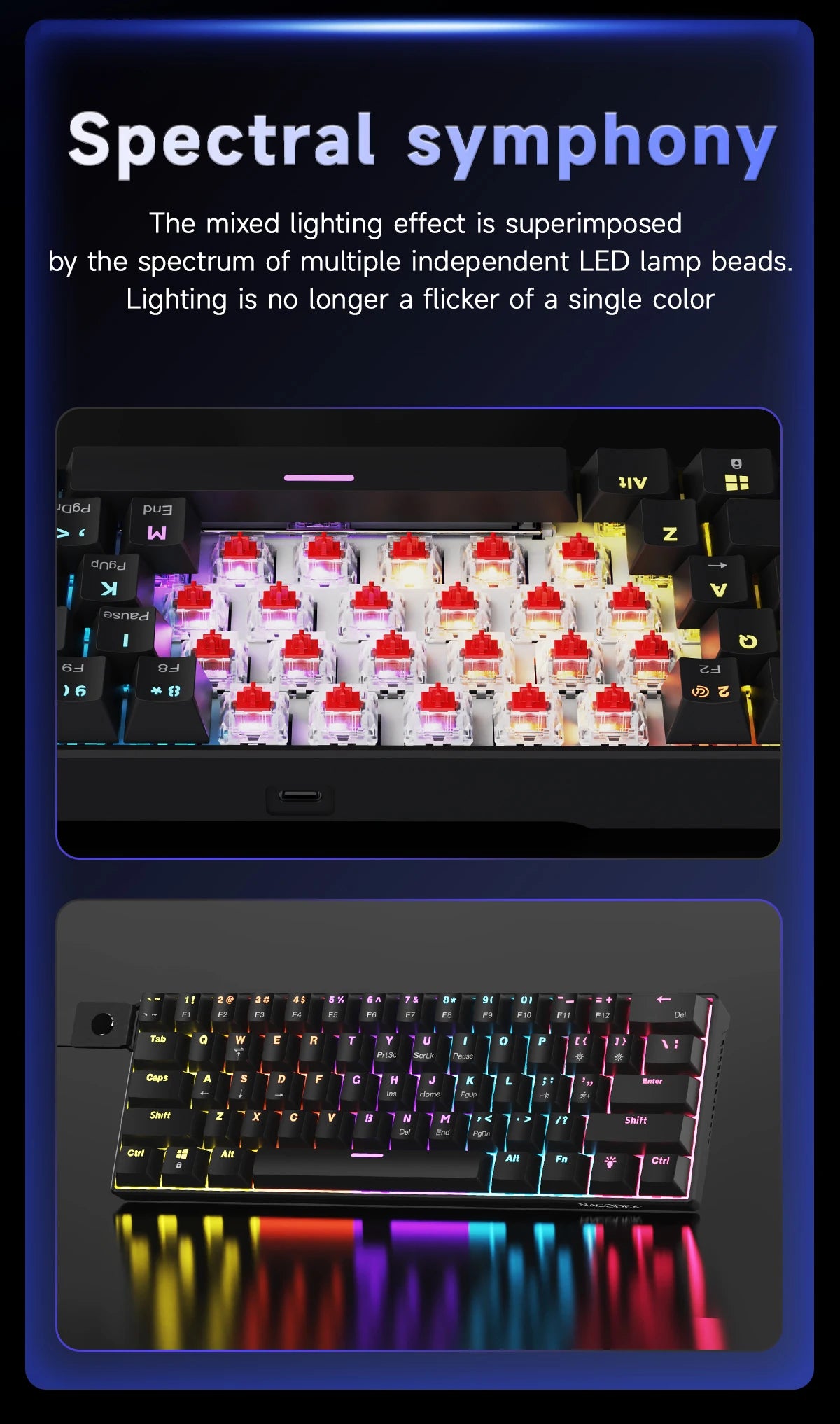 AJAZZ NK61 kabelgebundene mechanische Gaming-Tastatur 60% RGB Hot-Swappable 61 Tasten Red Switch Mini-Tastatur für Gamer-PC