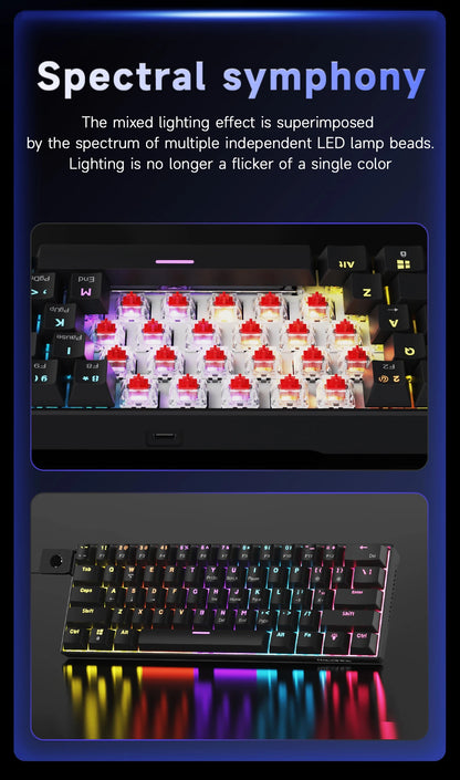 AJAZZ NK61 kabelgebundene mechanische Gaming-Tastatur 60% RGB Hot-Swappable 61 Tasten Red Switch Mini-Tastatur für Gamer-PC