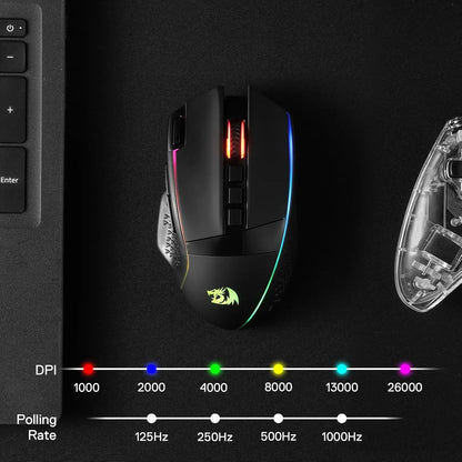 Redragon M991 kabellose Gaming-Maus 26000 DPI, 3 Modi, 9 Makro-Tasten, RGB-Hintergrundbeleuchtung, Schwarz