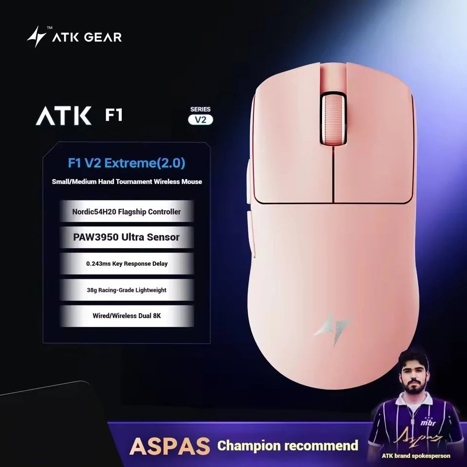 ATK Blazing Sky F1 V2 Ultimate Wireless Gaming Mouse, Dual-Mode Lightweight Gaming Mouse with PAW3950 Sensor, Dual 8KHz Polling Rate, Low Latency Ergonomic Gaming Mouse