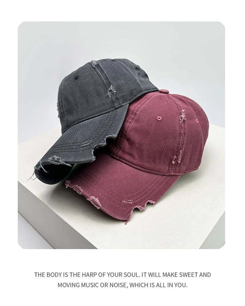Cappellini da baseball unisex con visiera a tacca, in tessuto a tinta unita, traspiranti, stile "broken", con visiera per proteggersi dal sole, casual, versatili, effetto consumato, alla moda