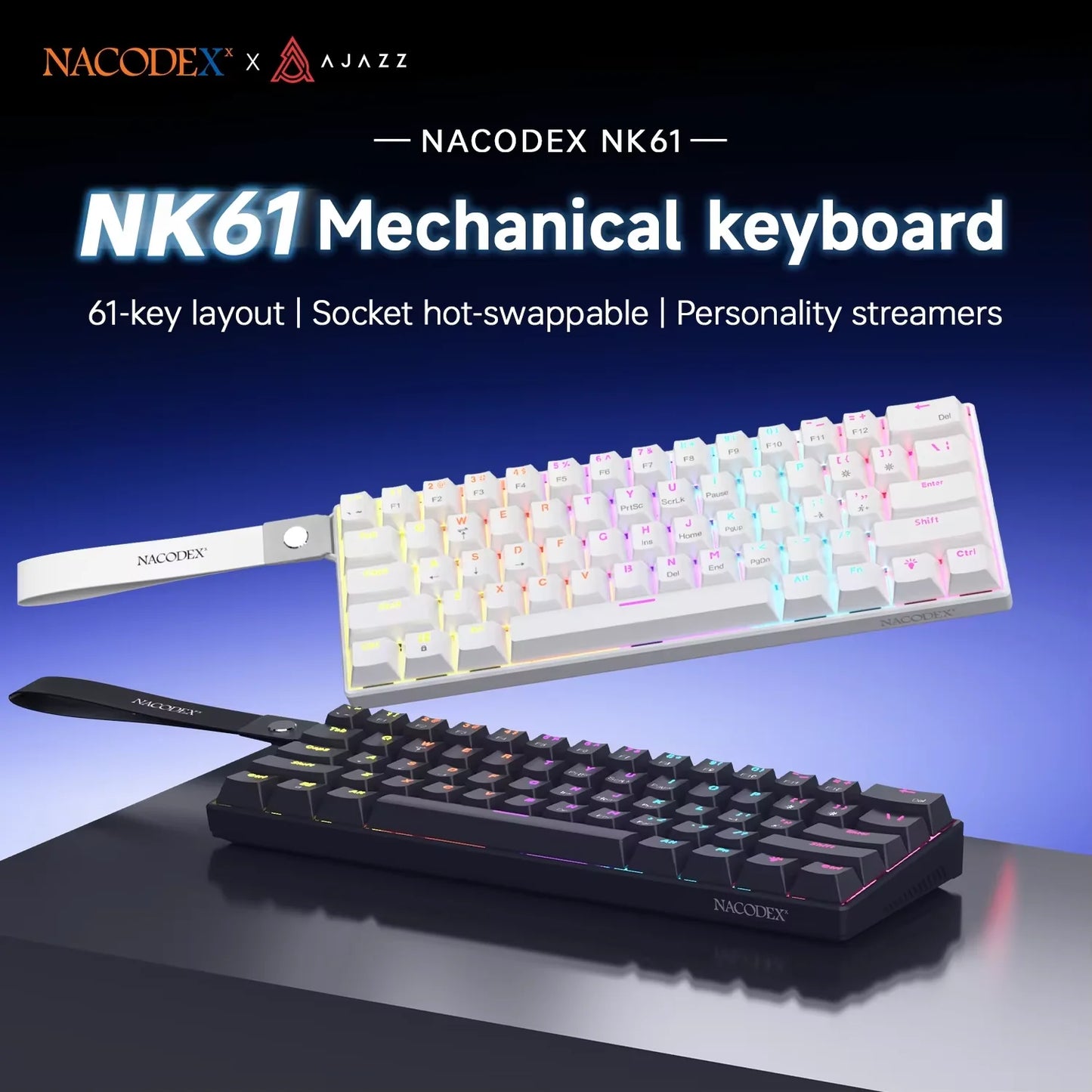 AJAZZ NK61 kabelgebundene mechanische Gaming-Tastatur 60% RGB Hot-Swappable 61 Tasten Red Switch Mini-Tastatur für Gamer-PC