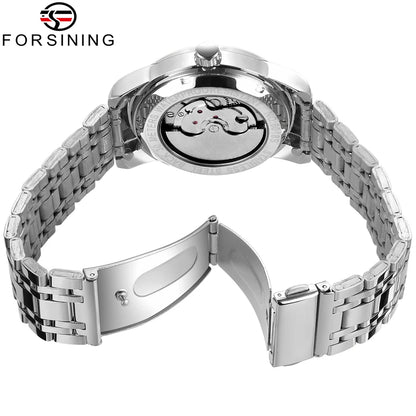 Reloj mecánico automático para hombre Forsining: estilo de lujo, ejecutivo y moderno; brazalete de metal; tourbillon; agujas luminiscentes; adornado con diamantes sintéticos