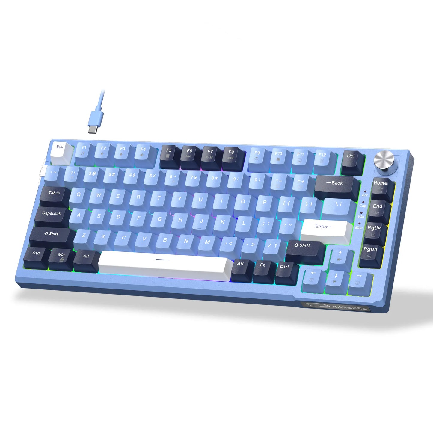 MageGee SKY81 Teclado mecánico gaming 75%, RGB, gasket, hot swappable, con cable, personalizable, sonido cremoso, amortiguación acústica y perilla