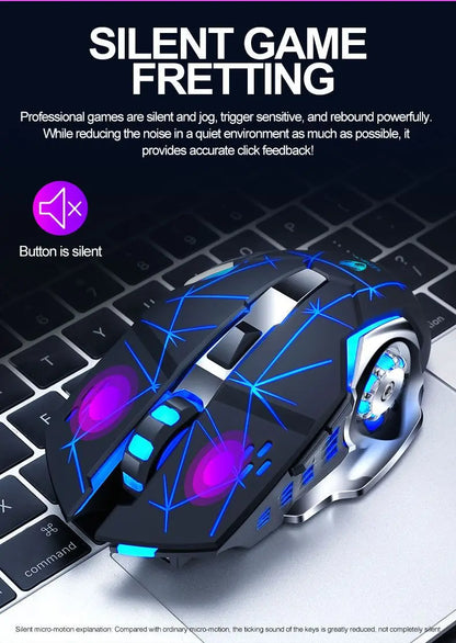 Rechargeable Wireless Gaming Mouse with RGB Backlit, Silent Click, Ergonomic Optical Wireless Mouse for PC, Laptop & Desktop, 2400 DPI