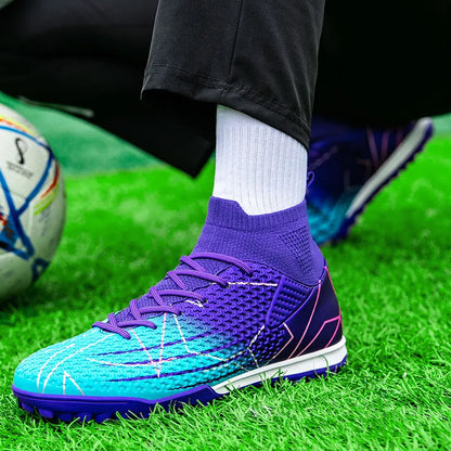 New Professional High-Top Football Shoes Artificial Grass Leather Youth Students Training Soccer Shoes for Men and Women Sports