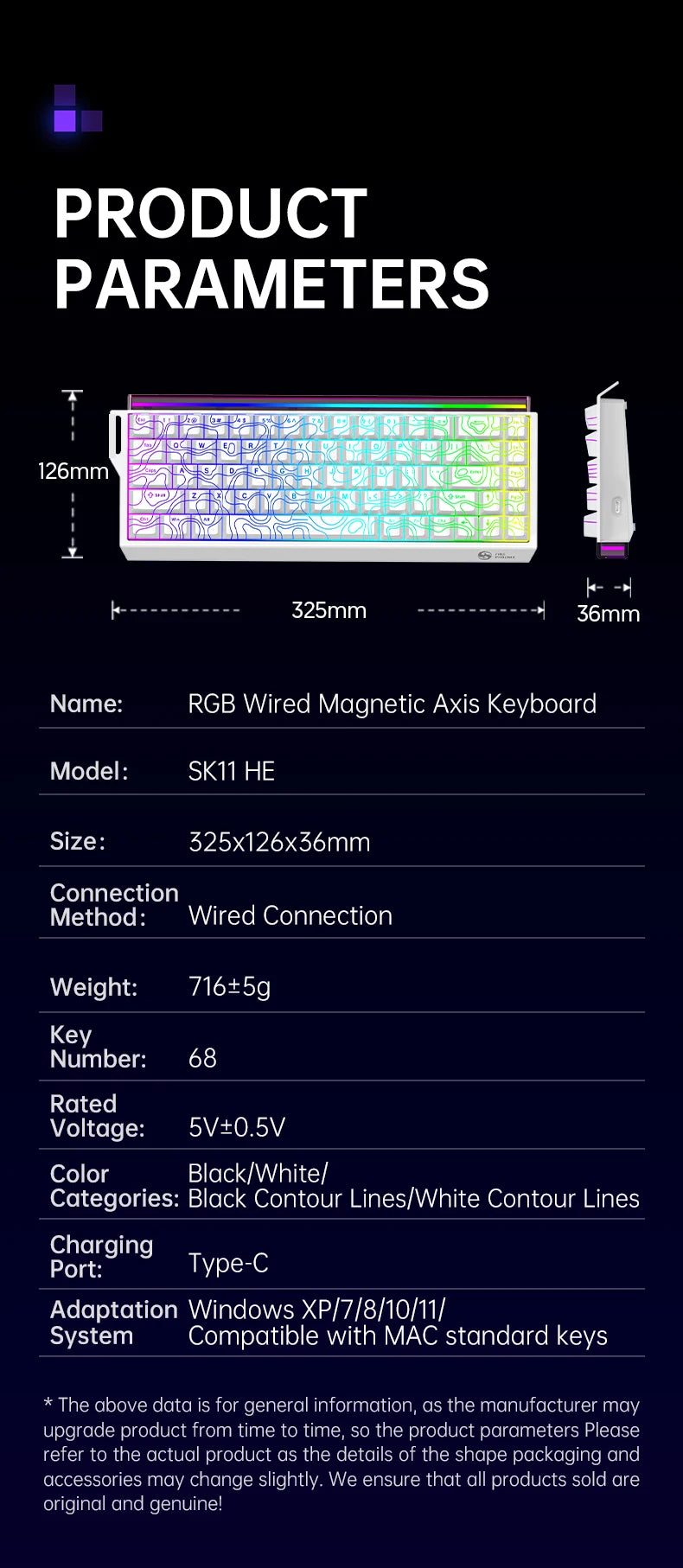 SMAILWOLF SK11 68HE Magnetic Switch Mechanical Keyboard, 68% Wired Gaming Keyboard with Rapid Trigger, 8K Polling Rate, 0.01mm Adjustable Actuation for Esports & PC