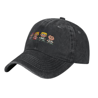 Cappellino da baseball con sprite dei membri del gruppo Earthbound - Cappellino nero con visiera, poliestere leggero, stile sportivo, cappellino da donna e da uomo, Par