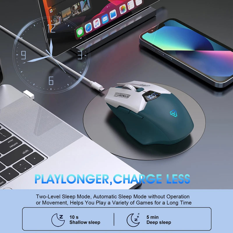 Trådlös Bluetooth-mus med dubbla lägen, smart skärmdisplay, tyst drift och laddning – för kontor, gaming och surfplatta, universell och portabel mus