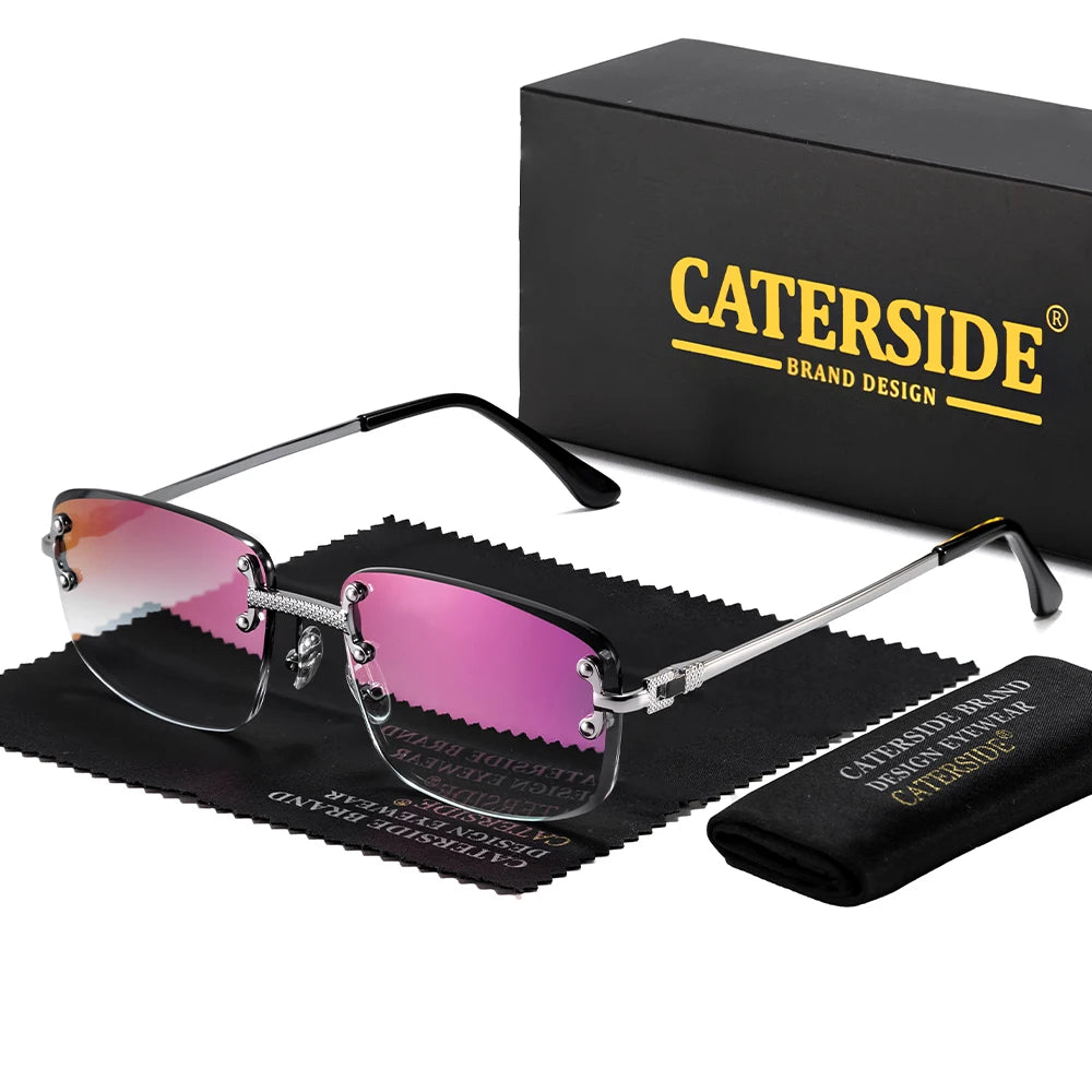 CATERSIDE Punk Rectangle Sunglasses Men Women Luxury Designer Rimless Gradient Lens Metal Sun Glasses For Men Sports 2024 UV400