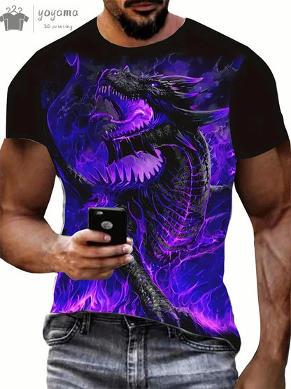 Dragon Print Clothes Men Funny Men's Summer Clothes T shirt Men Short Sleeve Tee Dragon Graphic T shirts Personalized T-shirt