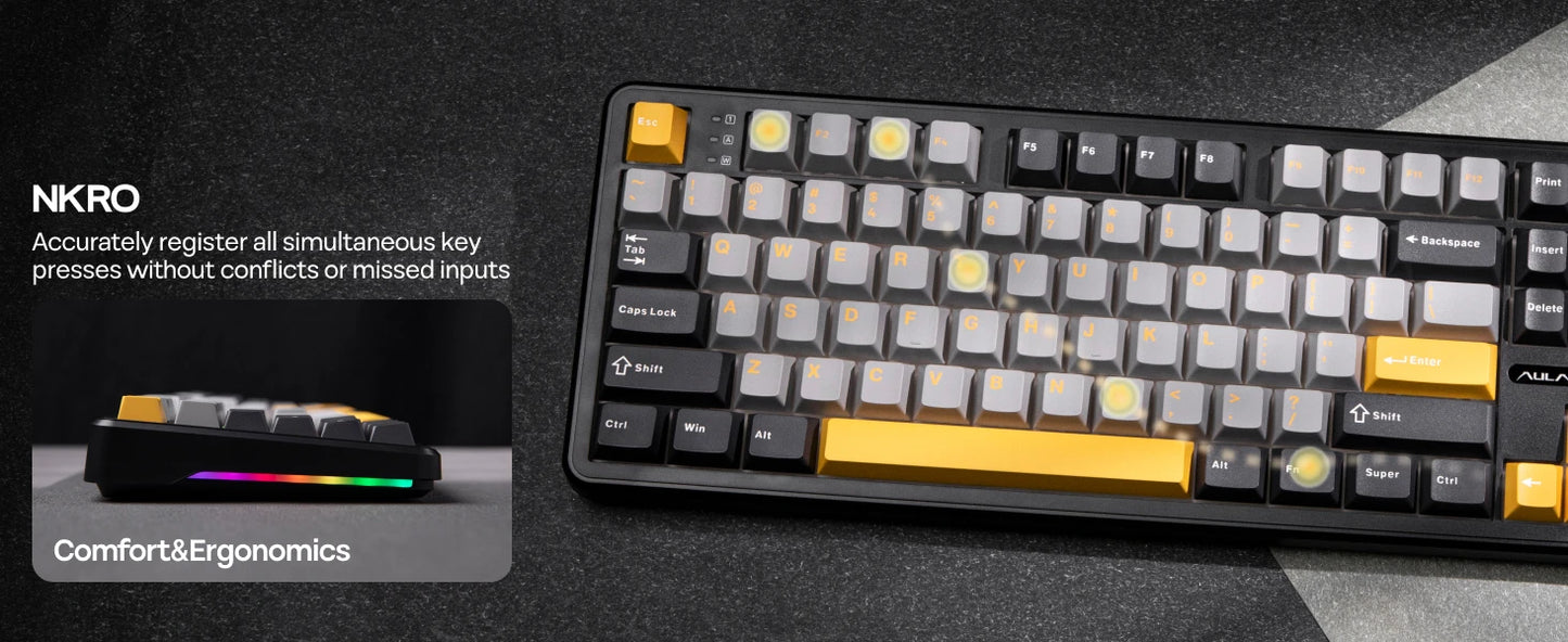 AULA F108 PRO Wireless Mechanical Keyboard 3 Mode RGB Backlit Gaming Keyboard With Screen 8000mAh Battery 104 Keys Hot Swappable