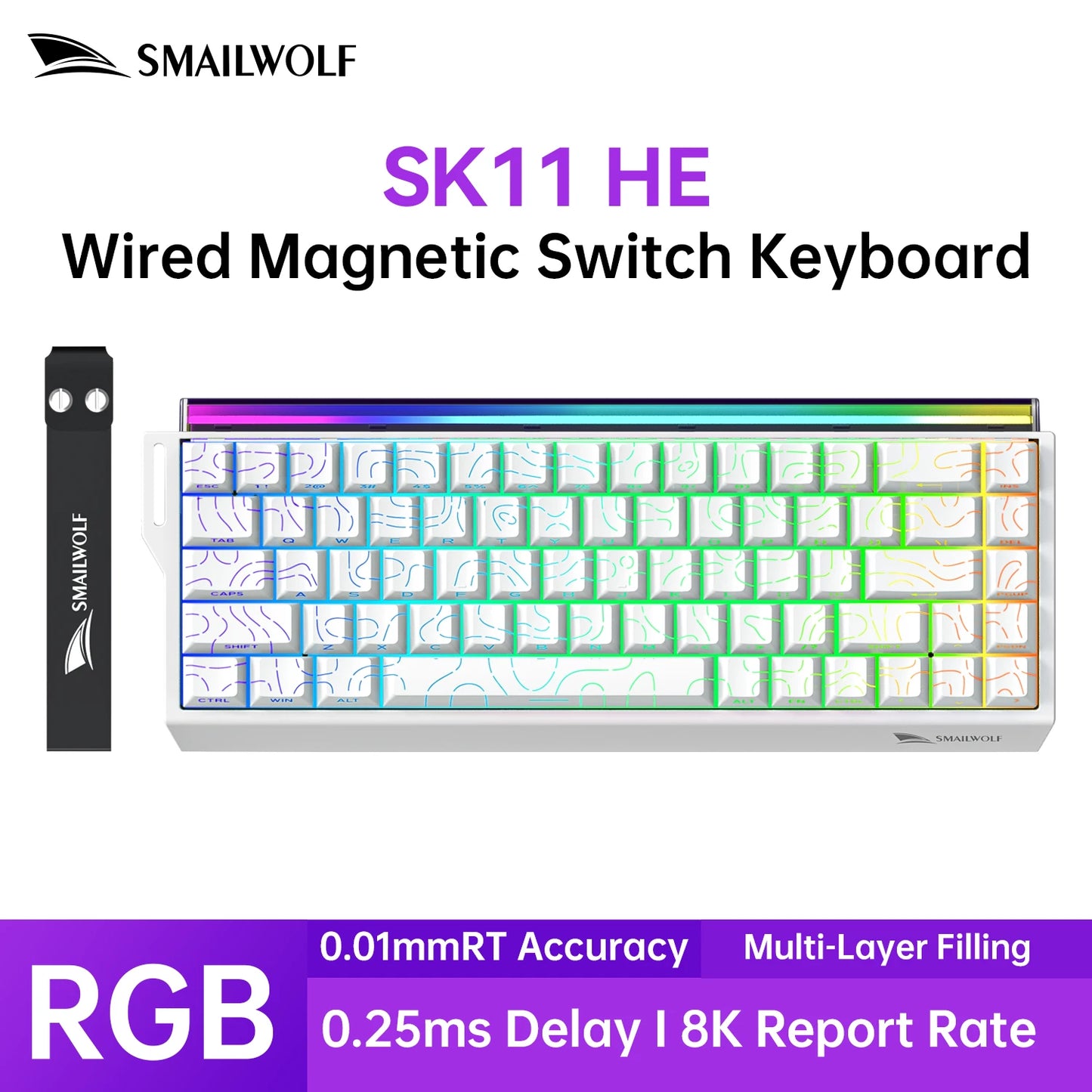 SMAILWOLF SK11 68HE Magnetic Switch Mechanical Keyboard, 68% Wired Gaming Keyboard with Rapid Trigger, 8K Polling Rate, 0.01mm Adjustable Actuation for Esports & PC