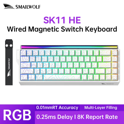 SMAILWOLF SK11 68HE Magnetic Switch Mechanical Keyboard, 68% Wired Gaming Keyboard with Rapid Trigger, 8K Polling Rate, 0.01mm Adjustable Actuation for Esports & PC