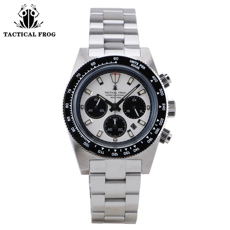 Tactical Frog V2 Solar Chronograph Men Watch Sapphire Crystal Mirror Ceramic Bezel VS75A Eco-Drive Quartz 20Bar Waterproof Watch
