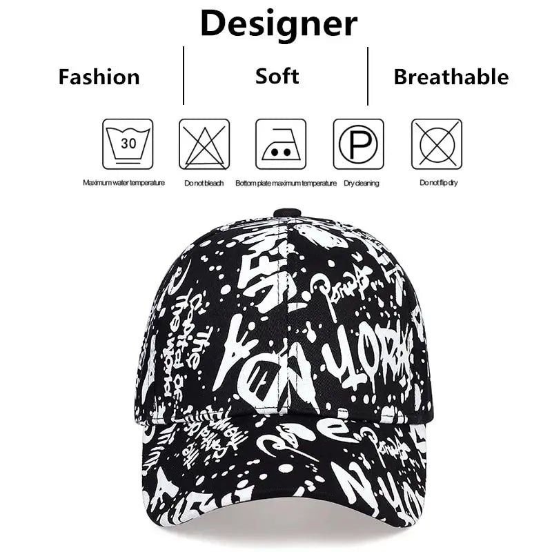 Unisex Letter Graffiti Print Baseball Caps Spring Autumn Outdoor Adjustable Casual Hats Sunscreen Hat