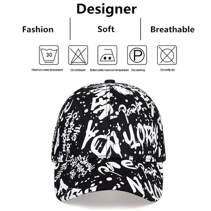Unisex Letter Graffiti Print Baseball Caps Spring Autumn Outdoor Adjustable Casual Hats Sunscreen Hat