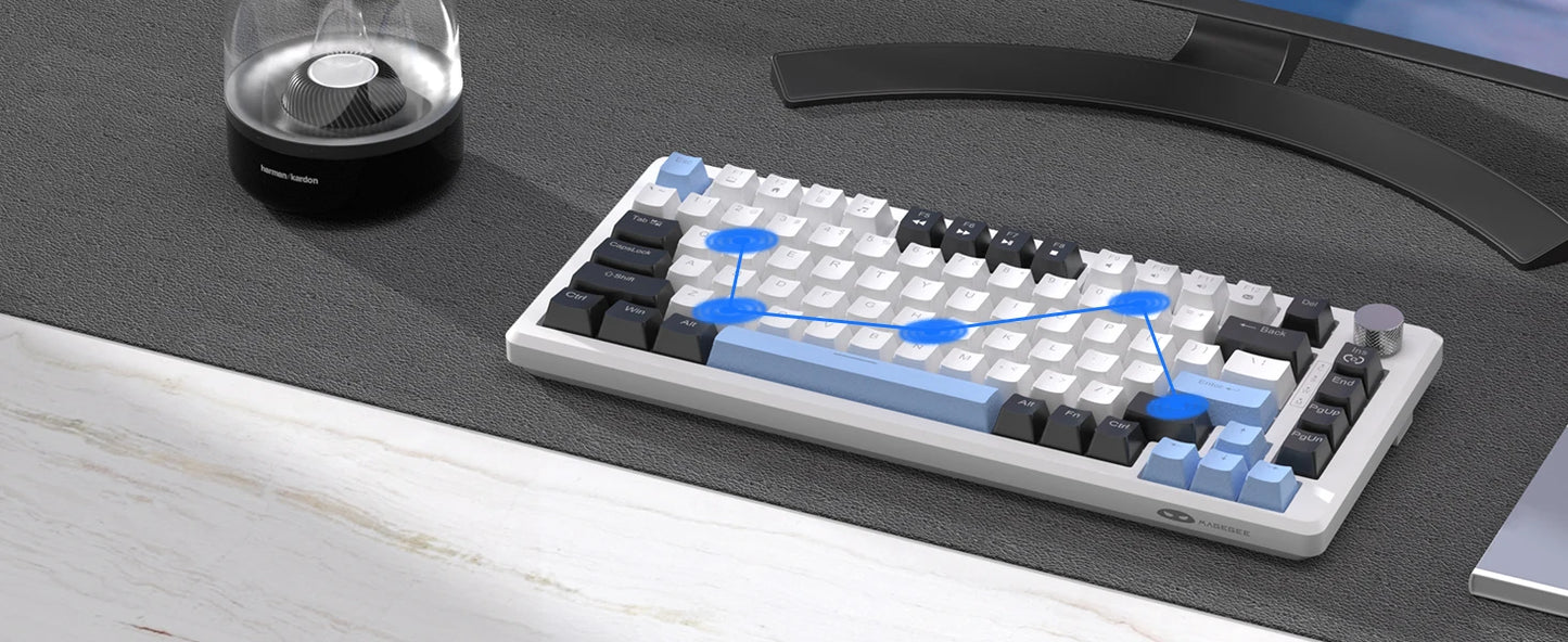 MageGee 75% Mechanical Gaming Keyboard with Knob Control, Compact Blue Backlit Wired Keyboard Black/Brown Switches for PCWindows