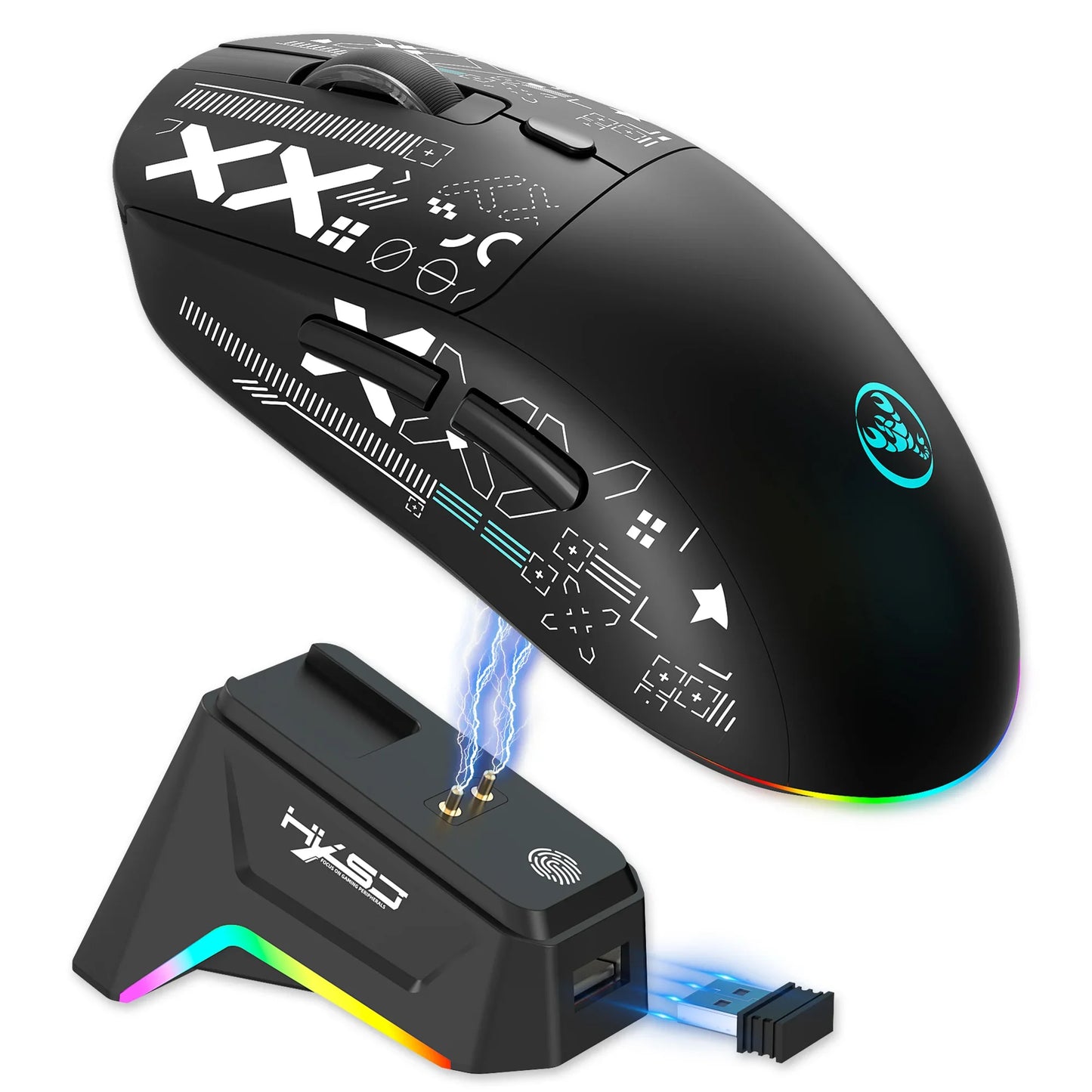 RGB Wireless Gaming Mouse with Charging Dock, 3-Mode Bluetooth & 2.4G Rechargeable Silent Gaming Mouse for PC, Laptop & Mac