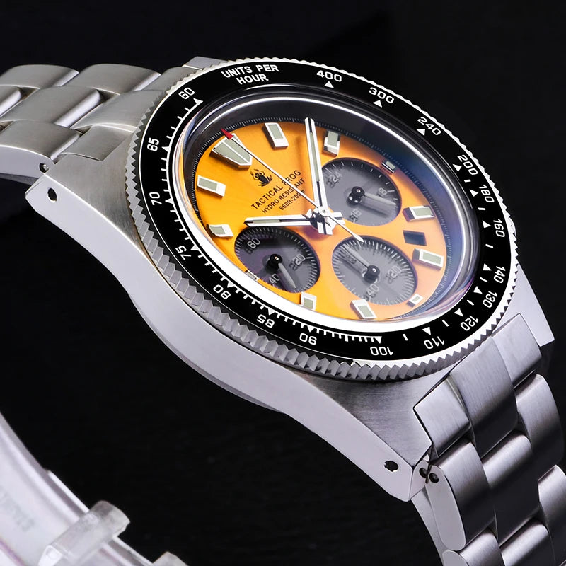 Tactical Frog V2 Solar Chronograph Men Watch Sapphire Crystal Mirror Ceramic Bezel VS75A Eco-Drive Quartz 20Bar Waterproof Watch