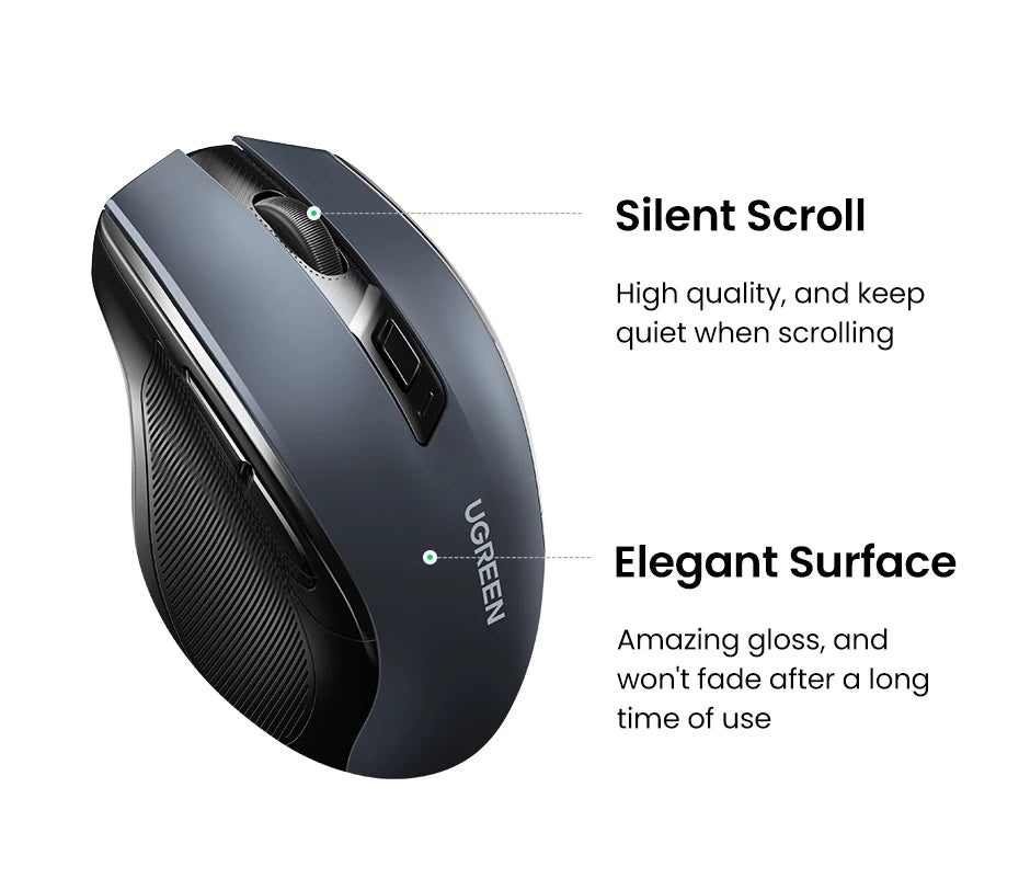 UGREEN Wireless Mouse Bluetooth 5.0 & 2.4G Ergonomic Mouse, 4000 DPI Silent Wireless Mouse with 6 Buttons for Laptop, MacBook, PC & Tablet