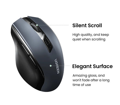 UGREEN Wireless Mouse Bluetooth 5.0 & 2.4G Ergonomic Mouse, 4000 DPI Silent Wireless Mouse with 6 Buttons for Laptop, MacBook, PC & Tablet